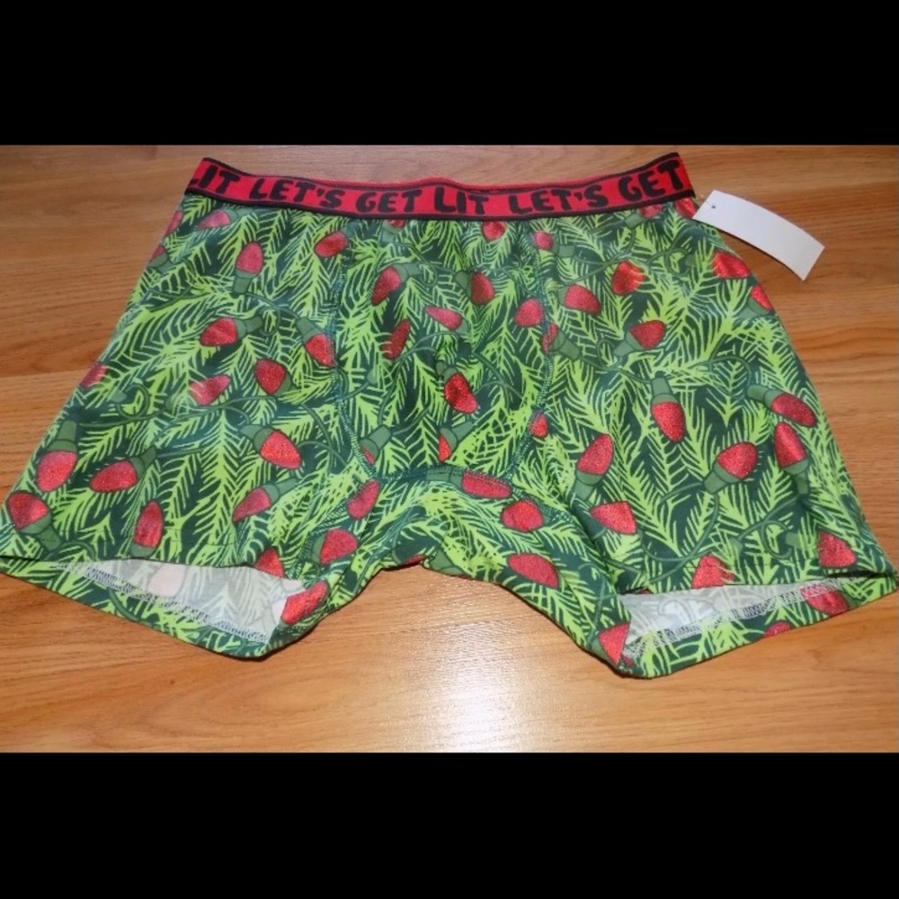 Men’s Christmas Holiday Boxer Briefs Let’s Get Lit Green Red New Mad Engine